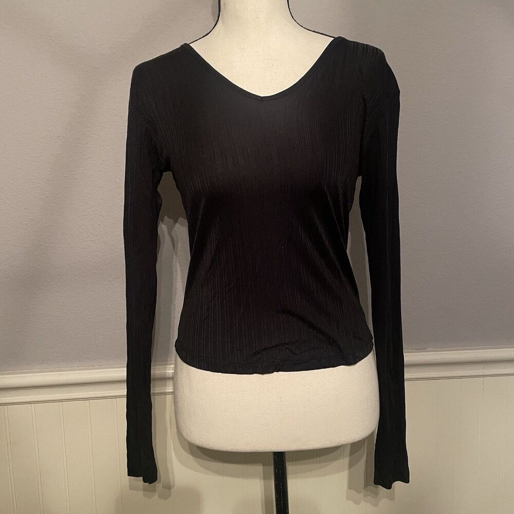 REI Womens S Black 100% Silk Long Sleeve Ribbed Scoop Neck Base Layer Top Gorp